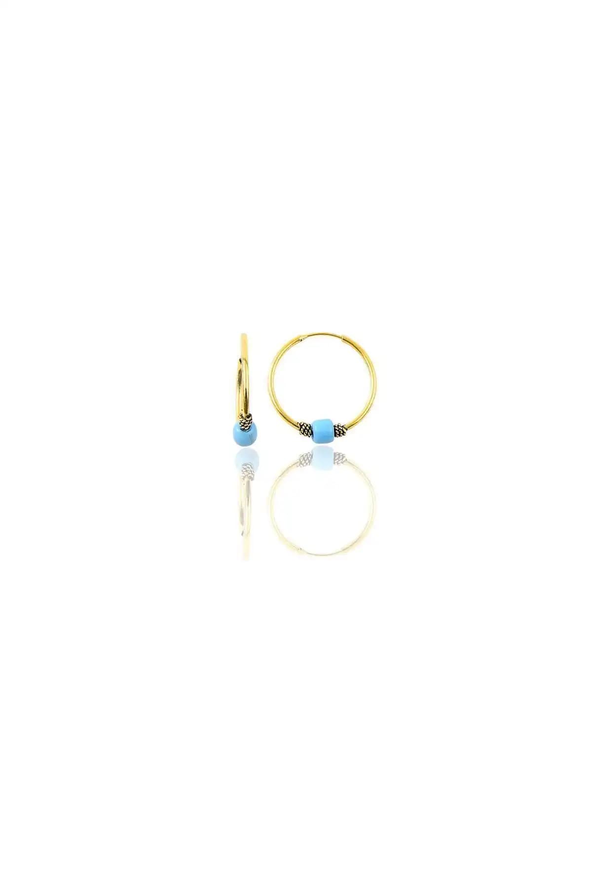 Söğütlü Silver Mini Turkuaz Taşlı Yalnız Zlı Gümüş Halka Küpe 12 mm