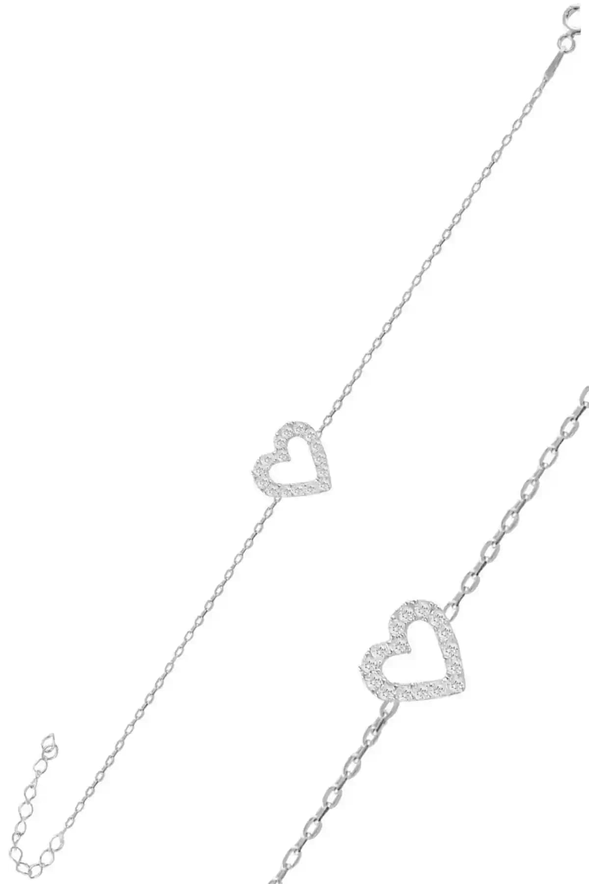 Söğütlü Silver Rodyum Kaplama Zirkon Taşlı Kalp Bileklik Kadınlar İçin Zarif Takı Seçeneği