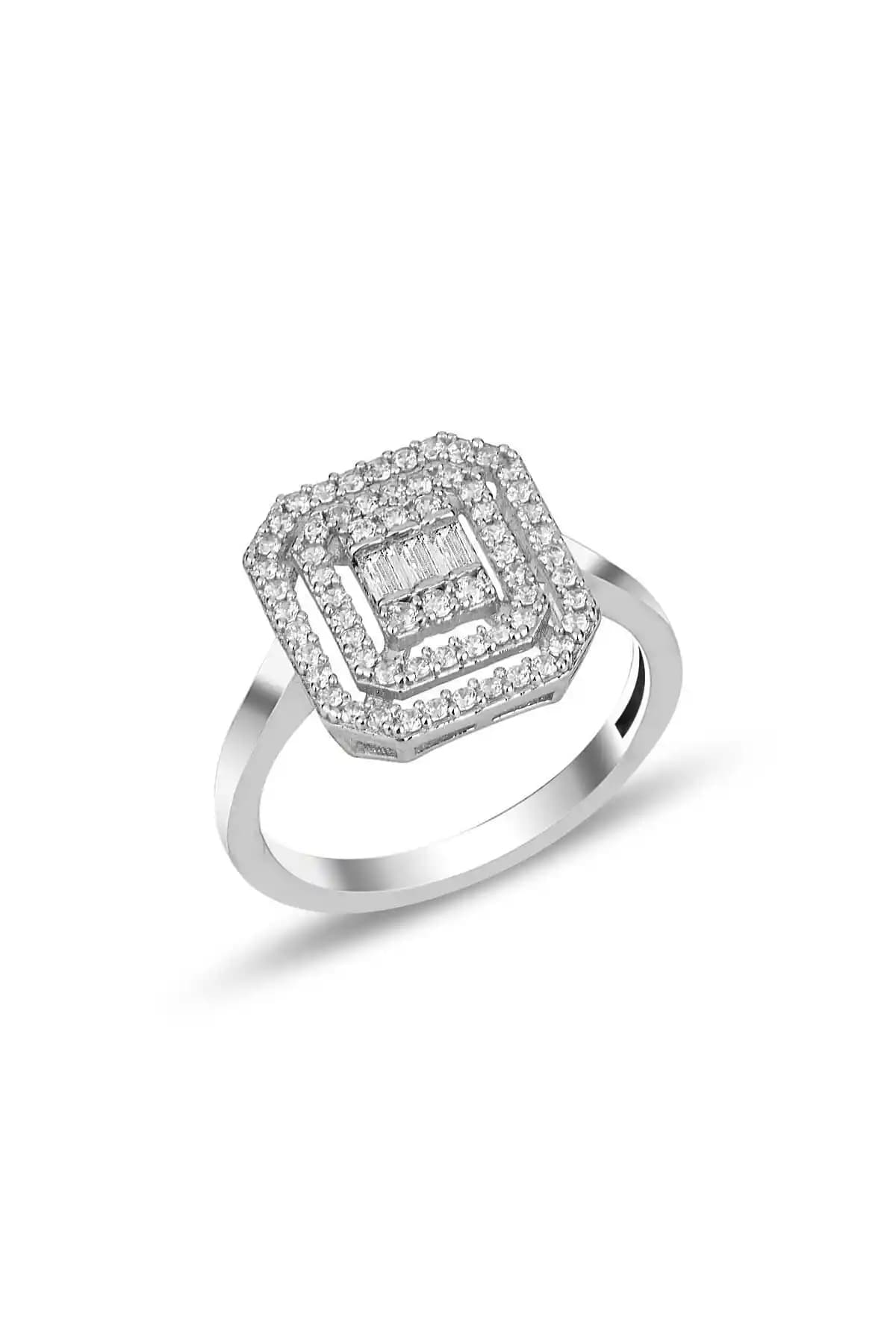 Söğütlü Silver Rodyum Kaplamalı Pırlanta Montürlü Baget Yüzük Modern Tasarım