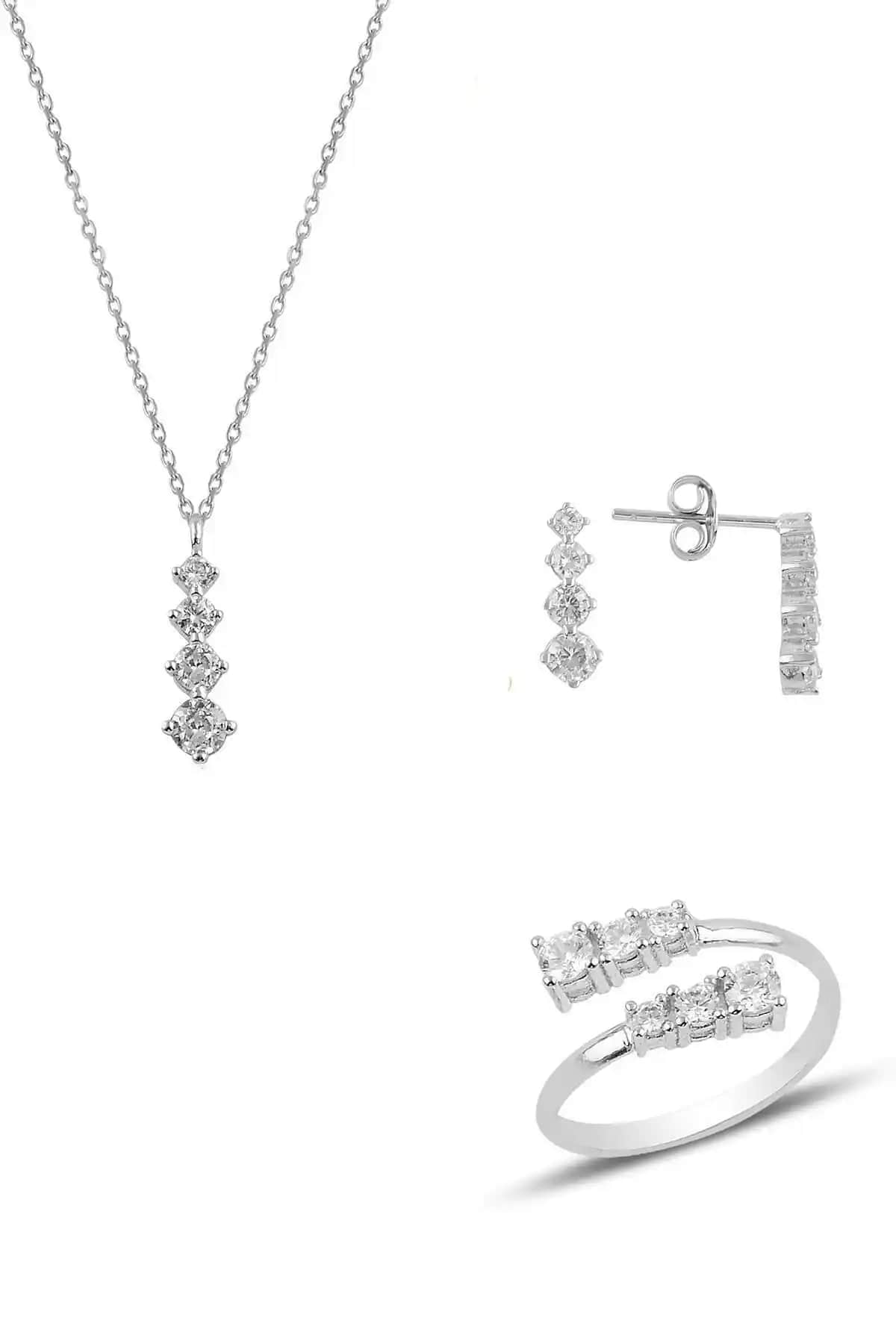 Söğütlü Silver Rodyumlu Gümüş Üçlü Takı Seti Zarif ve Çok Yönlü Kullanım İmkanıyla