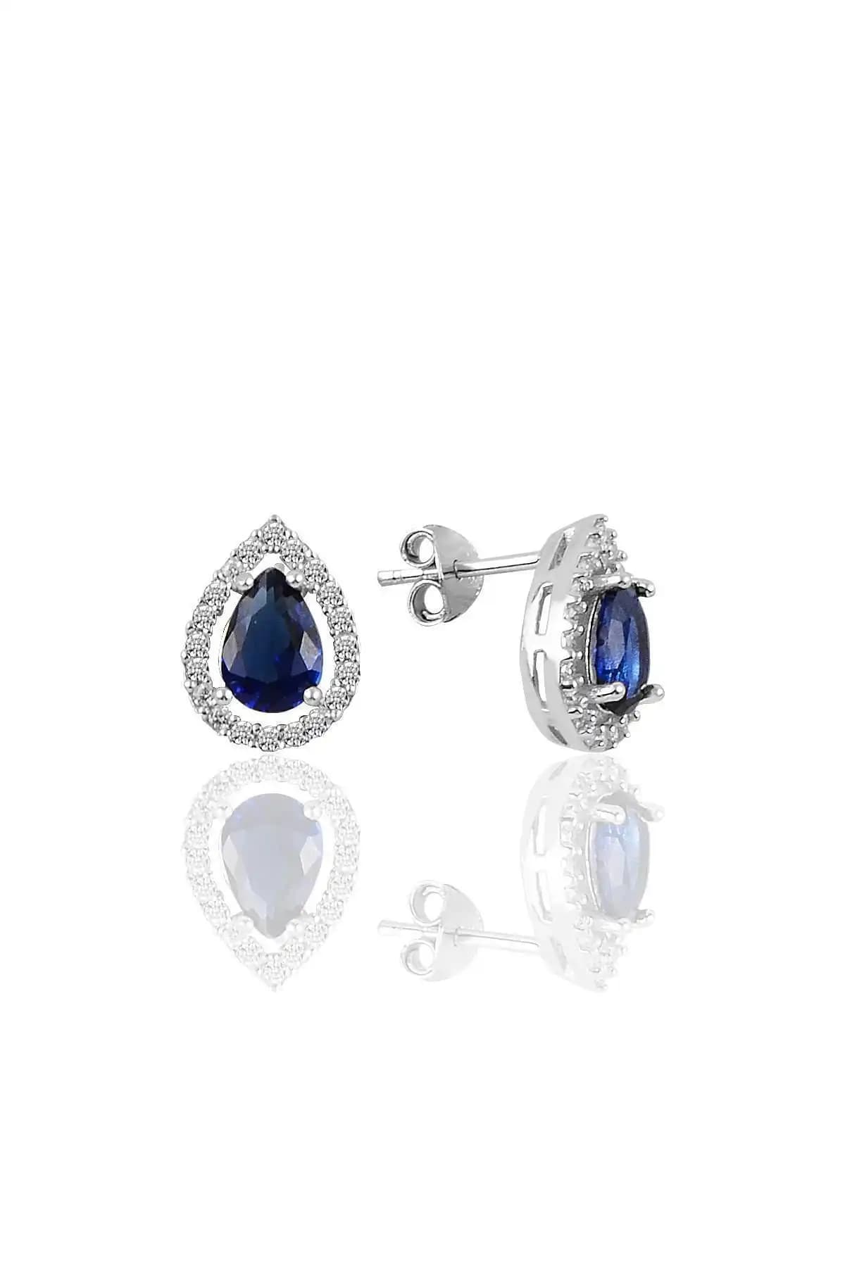 Söğütlü Silver Rodyumlu Safir Taşlı Damla Modeli Küpe - Zarif ve Dayanıklı Takı Seçeneği