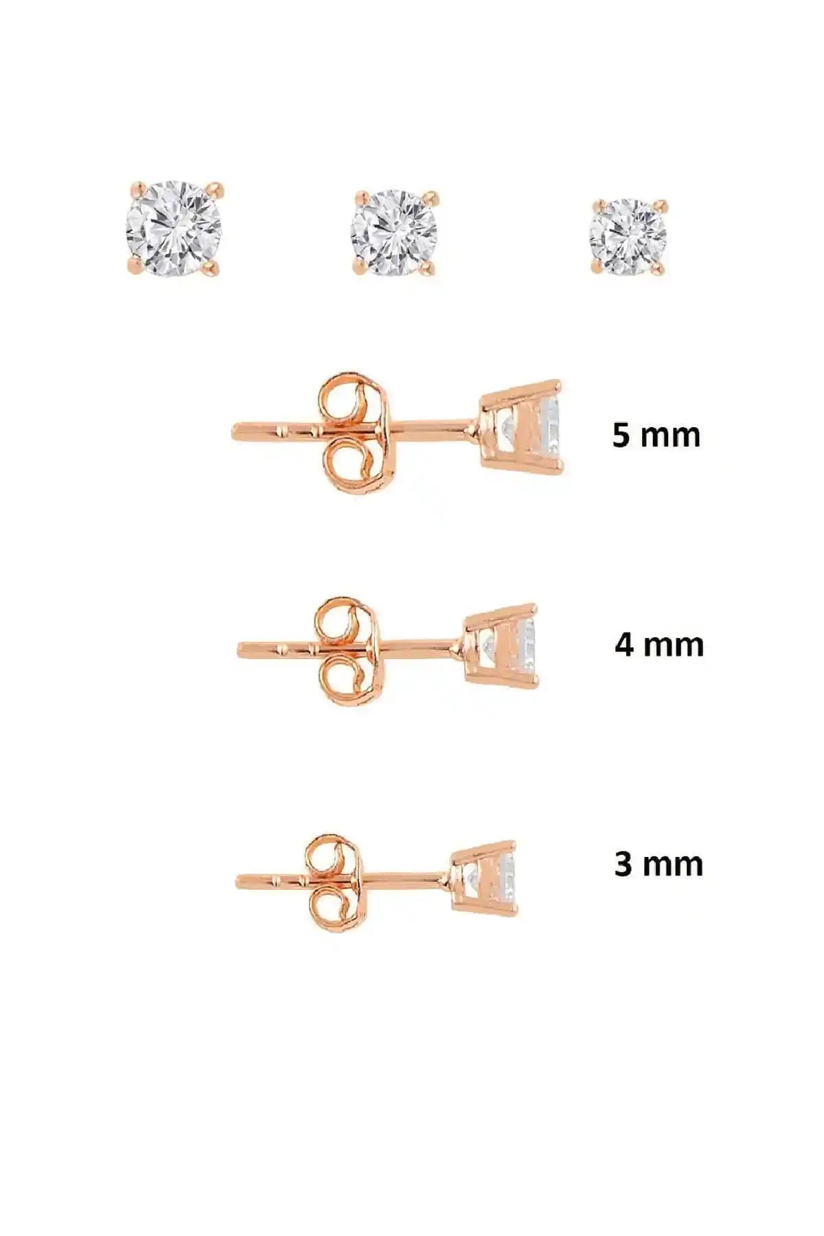 Söğütlü Silver Rose Pırlanta Montürlü 3 Boy Tektaş Kombin Küpeler