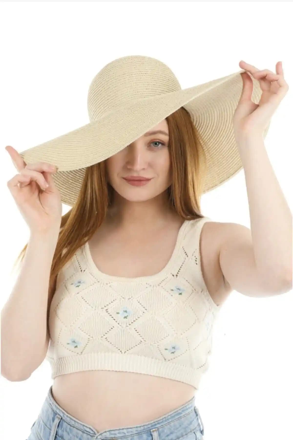 SUVE GOLD Kadın Hasır Plaj Şapkası Bej - Güneş Koruma ve Şıklık Sunan Yazlık Aksesuar