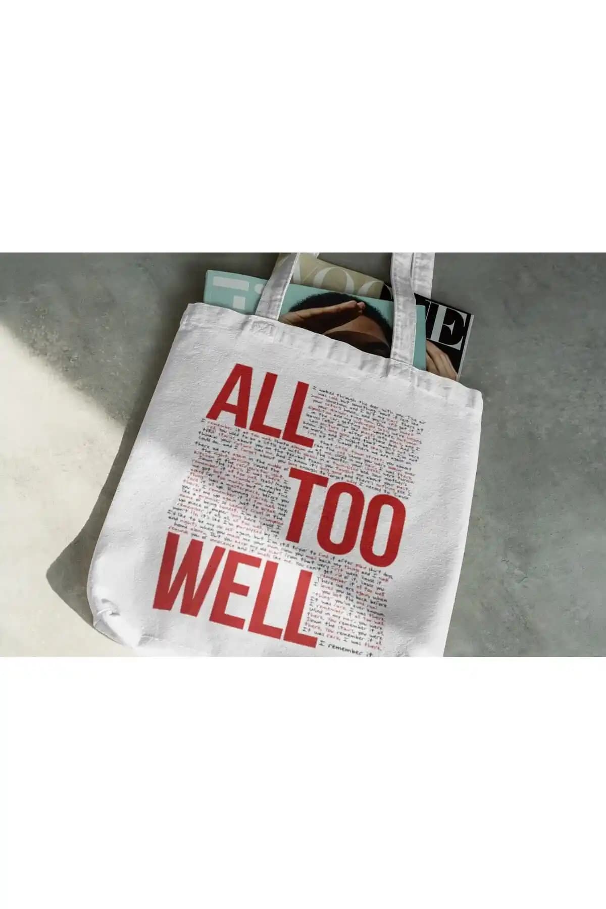 Taylor Swift temalı All Too Well baskılı bez çanta modern ve dayanıklı tasarımıyla dikkat çekiyor