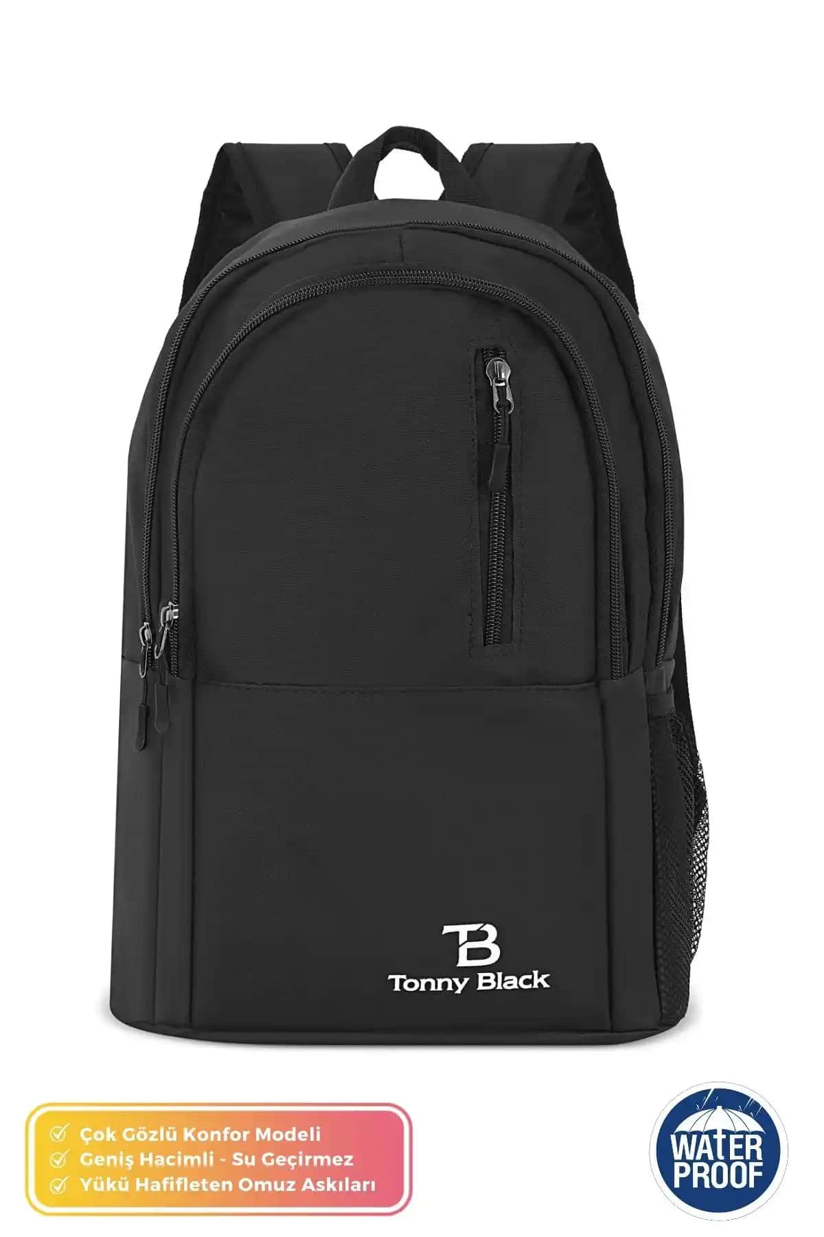 Tonny Black Unisex Geniş Hacimli Su Geçirmez Okul Çantası Özellikleri ve Kullanım Alanları