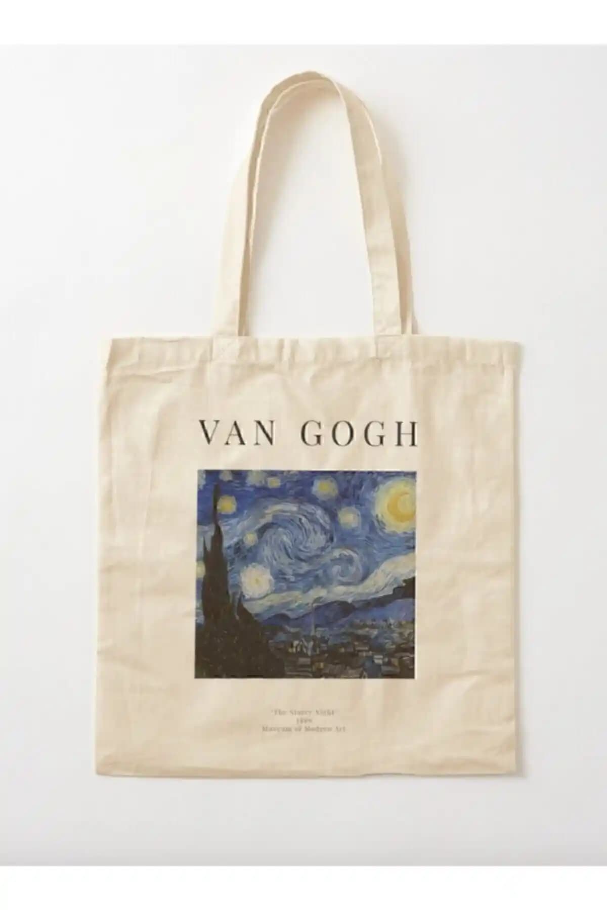 Van Gogh Yıldızlı Gece Temalı Ham Bez Omuz Çantası Günlük ve Şık Kullanım İçin