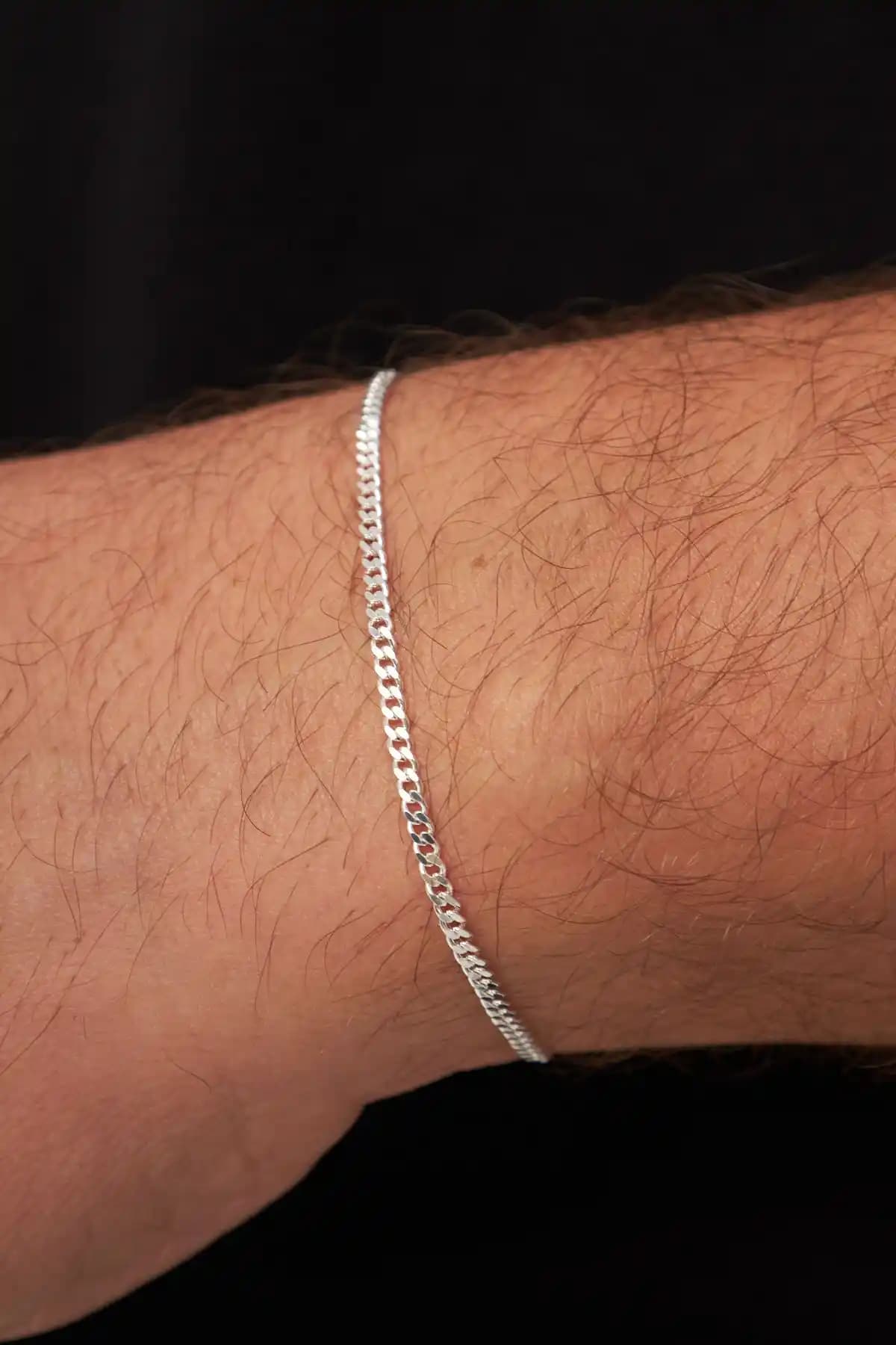 Ventino Silver 2.5mm Gurmet Erkek Zincir Bileklik 925 Ayar Gümüş Modern Tasarım