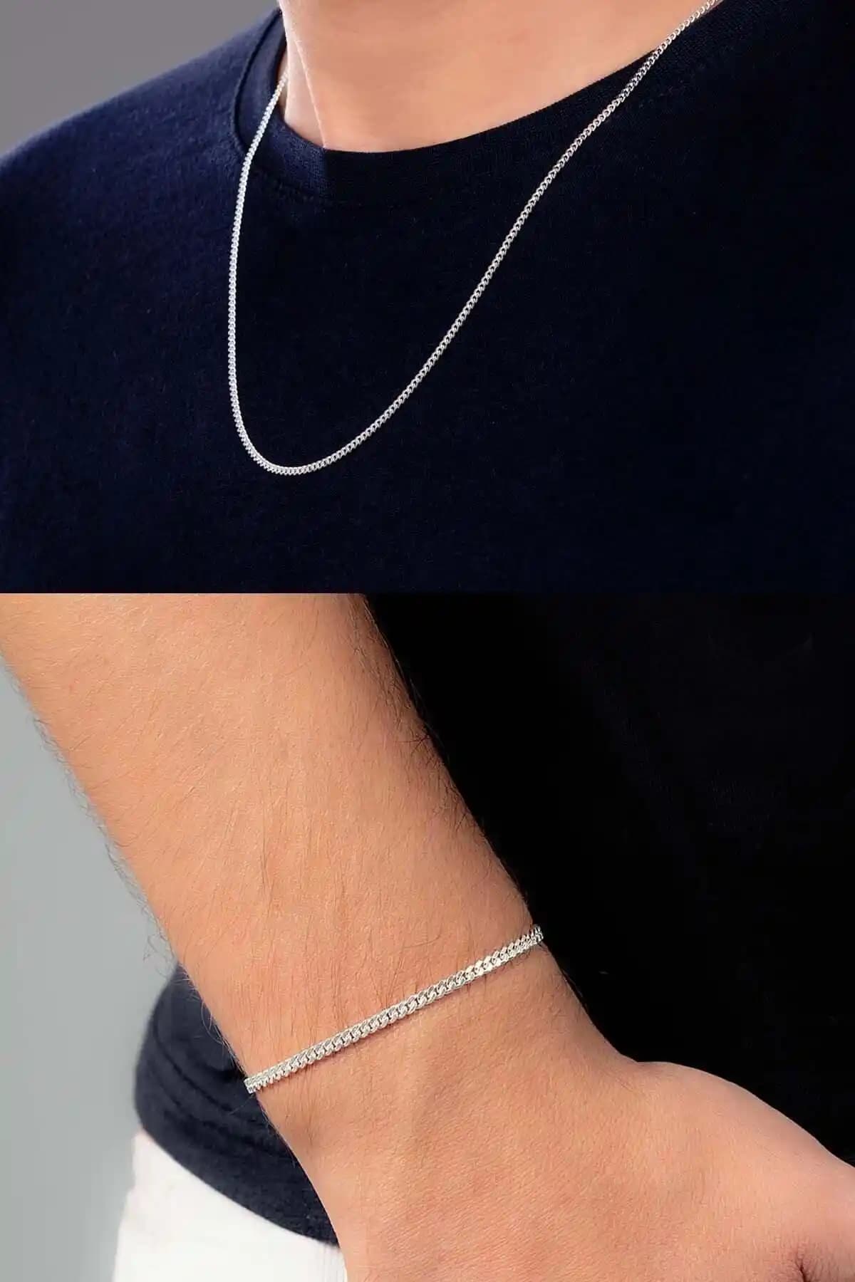 Ventino Silver Erkek Gümüş Zincir ve Bileklik Seti 3mm Gurmet Tasarımı