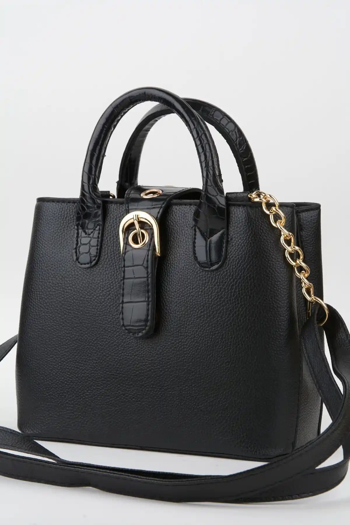 Vivaq Kadın Siyah Suni Deri Omuz ve El Askılı Çanta Günlük ve Davet Şıklığı İçin Uygun