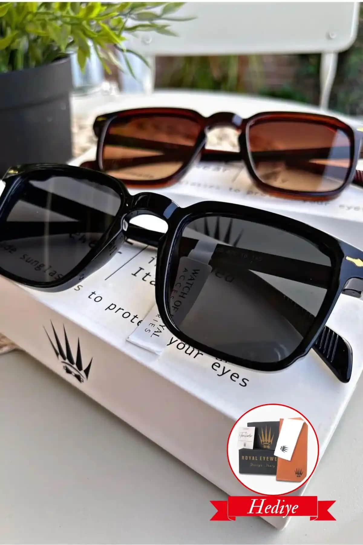 WATCHOFROYAL İkili Vintage Güneş Gözlüğü Seti Siyah ve Kahverengi Çerçeve ile Şıklık ve Koruma