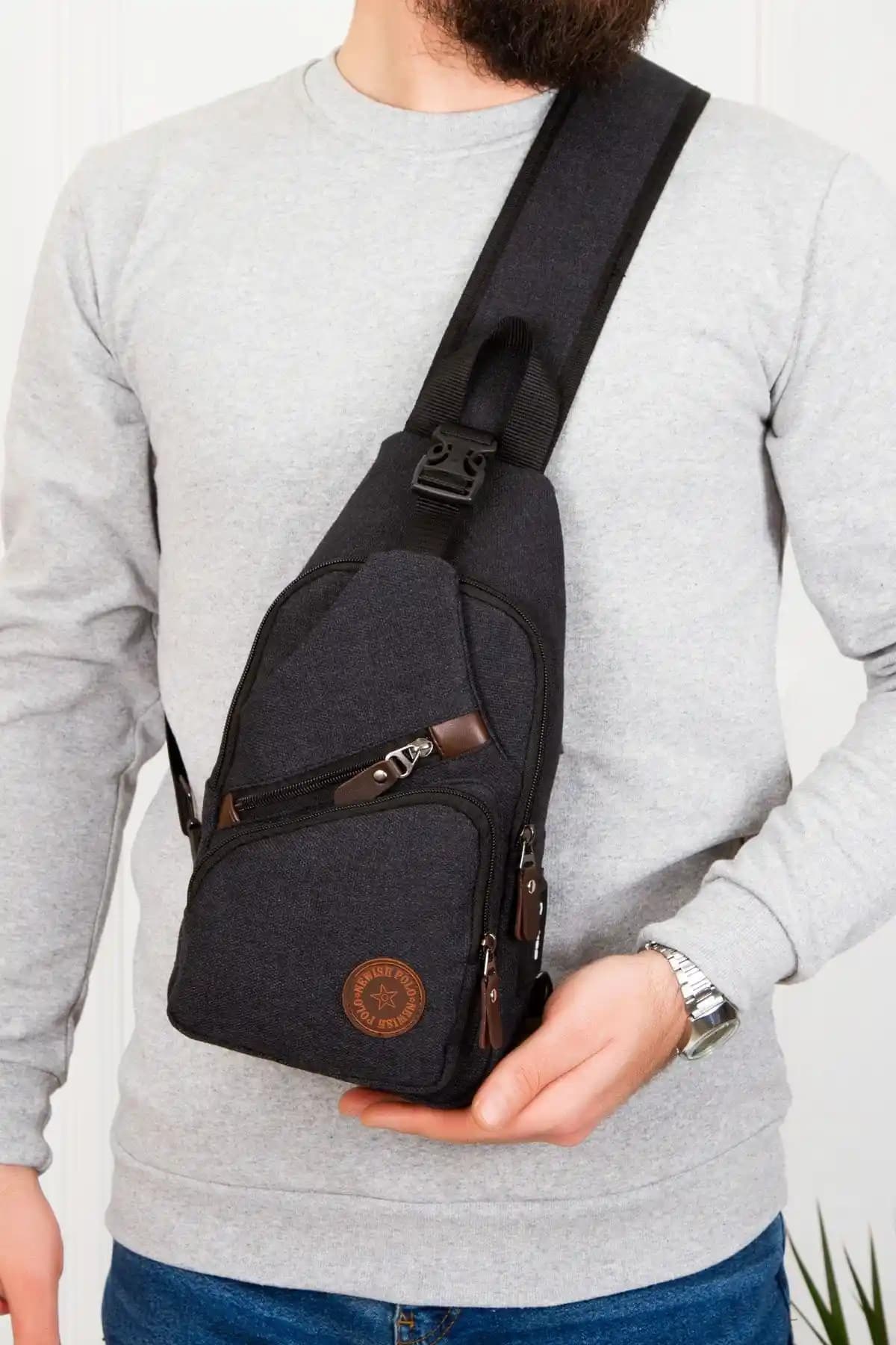 Yeni Nesil Siyah Kanvas Unisex Çapraz Omuz ve Bel Çantası Günlük ve Seyahat Kullanımı İçin