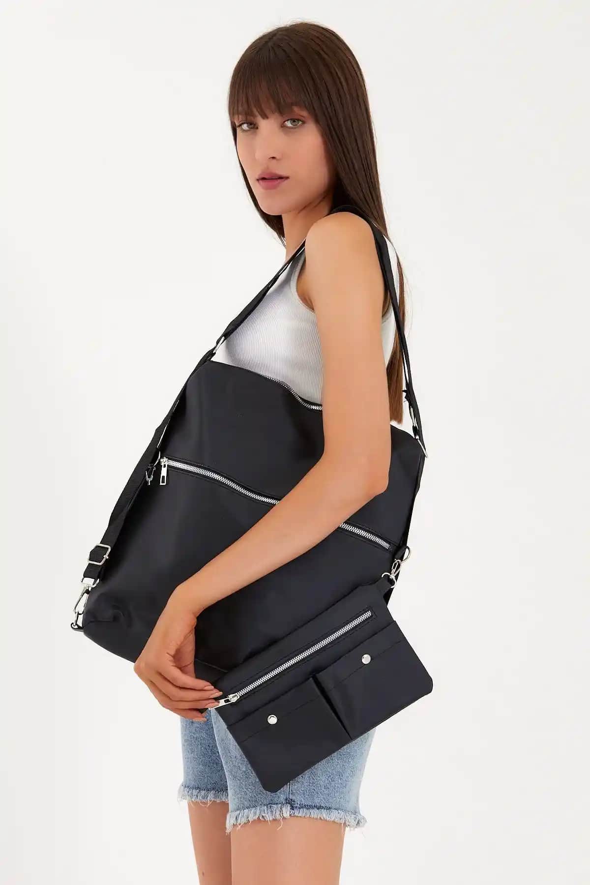 YOGII Kadın Pu Deri Çok Fonksiyonel Omuz ve El Çanta Seti Günlük Kullanım İçin Uygun