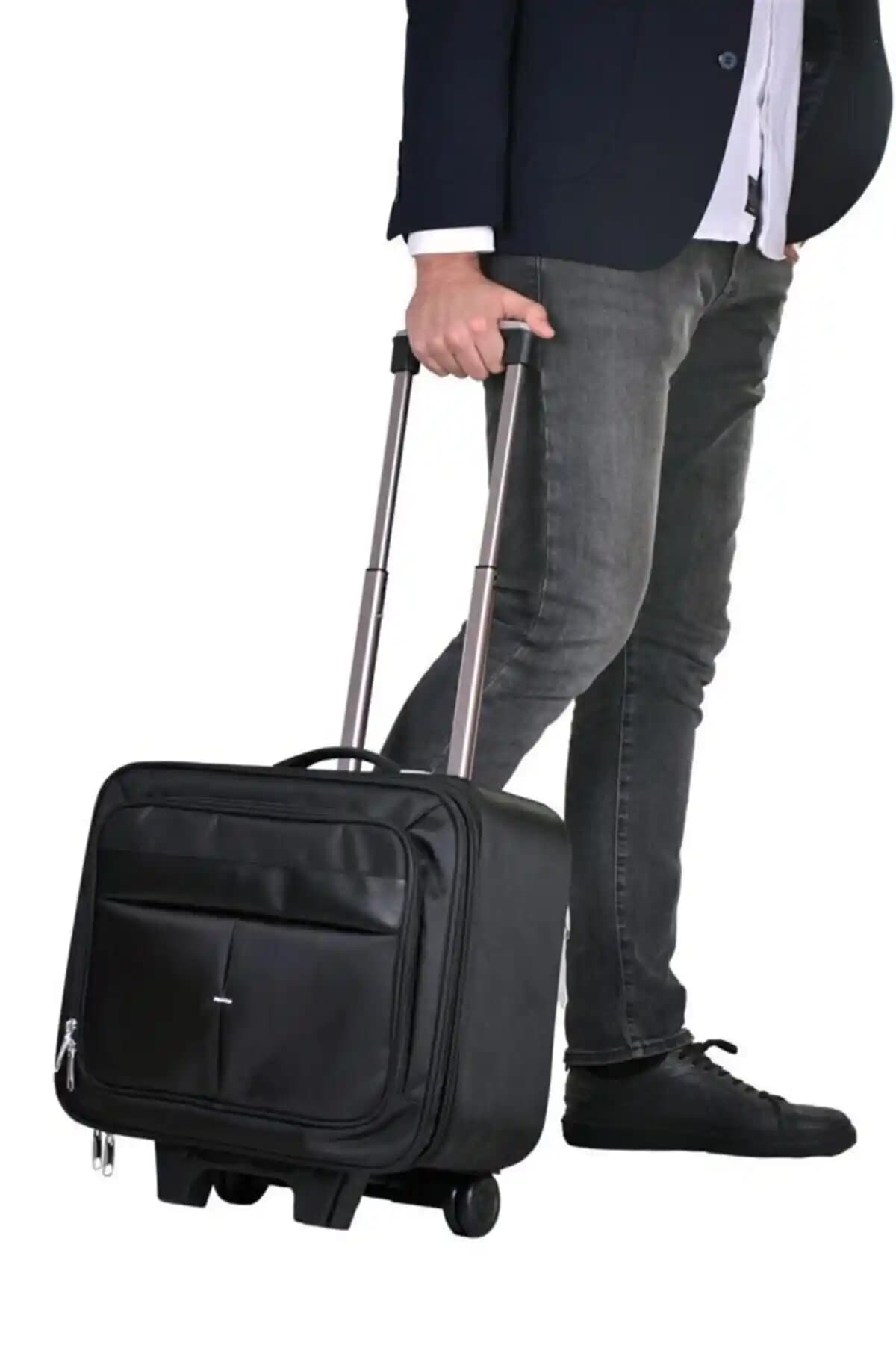 Yüksel Çanta Siyah Unisex Pilot Hostes Kabin Boy Valiz Modern ve Hafif Tasarım