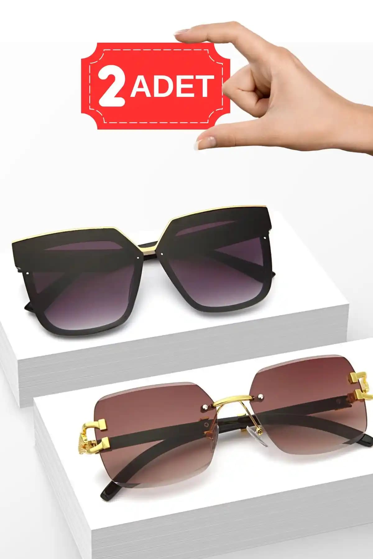 Zzla 2'li Kare Kristal Siyah Kadın Güneş Gözlüğü Şıklık ve Göz Korumasını Bir Arada Sunar