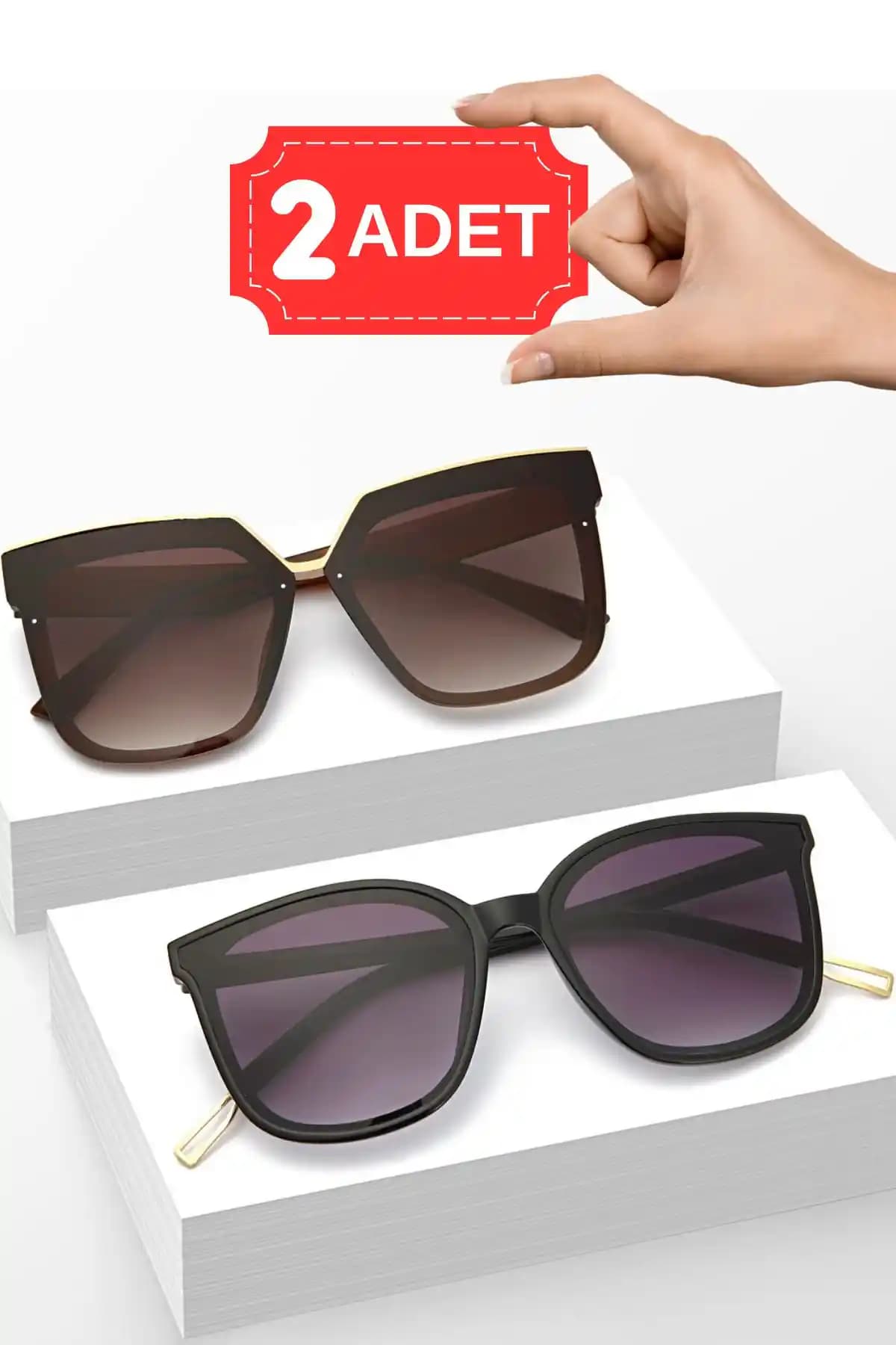 Zzla Premium 2 Li Set Siyah Kadın Güneş Gözlüğü Şık ve Koruyucu Tasarım ile Günlük Kullanım