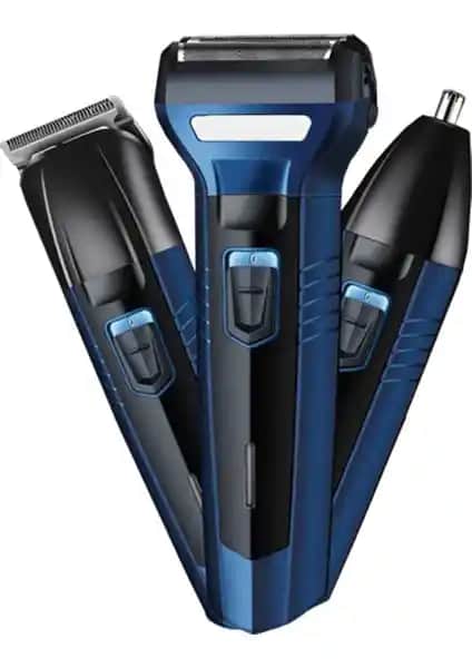 Ataşbey A3IN1 Profesyonel Traş Makinesi Seti Mavi - Çok Fonksiyonlu ve Ergonomik Tasarım