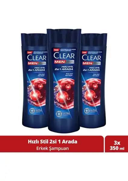 Clear Men Kepeğe Karşı Etkili Şampuan Hızlı Stil 2'si 1 Arada Erkekler İçin Saç Bakımı