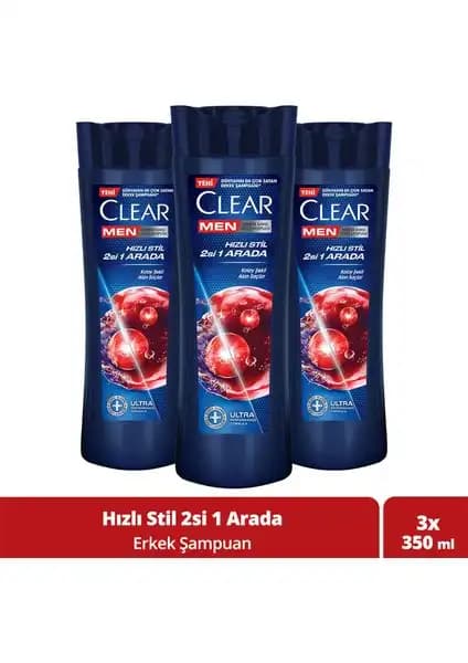 Clear Men Kepeğe Karşı Etkili Şampuan Hızlı Stil 2'si 1 Arada Erkekler İçin Saç Bakımı