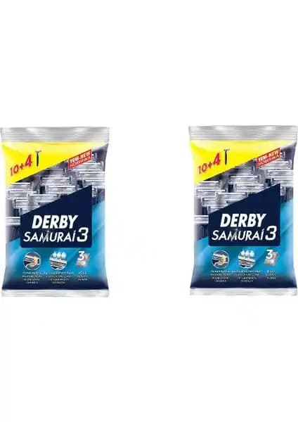 Derby Samurai 3 10+4 Poşet Erkekler İçin Pratik ve Hijyenik Tıraş Bıçağı Seti
