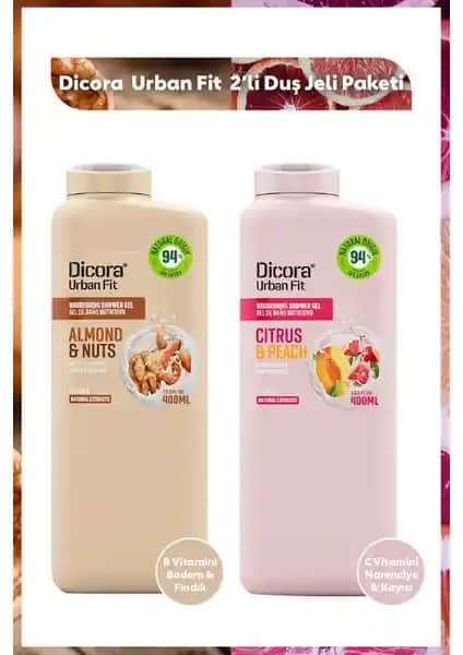 Dicora Urban Fit Duş Jeli Paketi Badem Fındık ve Narenciye Şeftali Özleriyle