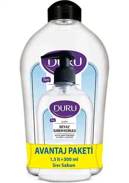Duru Beyaz Kokulu Sıvı Sabun 1,5L ve 300ML ile Günlük Temizlikte Yüksek Performans
