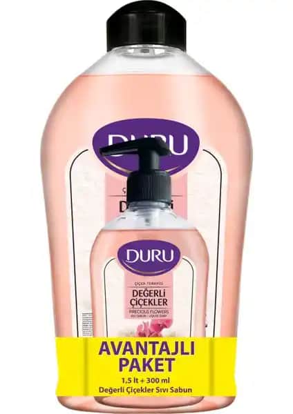 Duru Değerli Çiçekler Sıvı Sabun 1500ml+300ml doğal içerik ve etkili temizlik