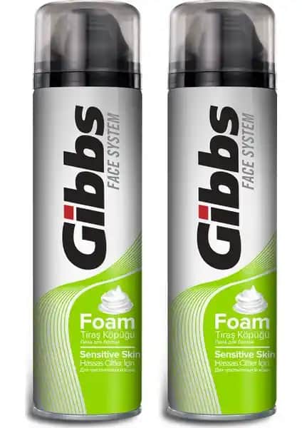 Gibbs Sensitive Tıraş Köpüğü 2x200ml erkekler için hassas ciltlere uygun ve etkili tıraş deneyimi sunar
