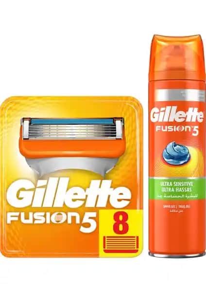 Gillette Fusion 8'li Yedek Bıçak ve Jel Seti - Pratik ve Güvenilir Tıraş Çözümü