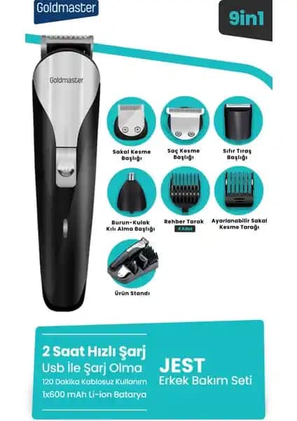Goldmaster GM-8119 Jest 9 In 1 Erkek Bakım Seti Çok Fonksiyonlu ve Dayanıklı Tasarım