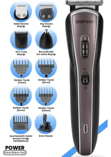 Goldmaster Power IN-6100 Erkek Bakım Seti: Çok Fonksiyonlu Kablosuz Tıraş ve Bakım Cihazı