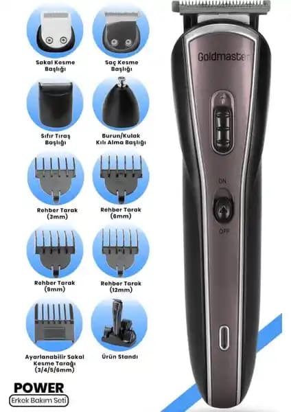 Goldmaster Power IN-6100 Erkek Bakım Seti: Çok Fonksiyonlu Kablosuz Tıraş ve Bakım Cihazı