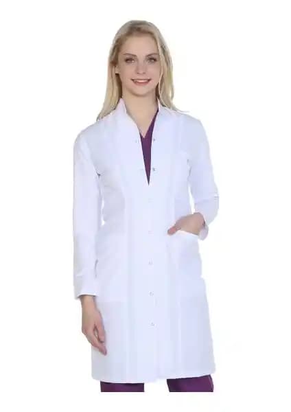 Kadınlar İçin Uzun Boy Hakim Yaka Doktor Önlüğü Profesyonel ve Şık Tasarım