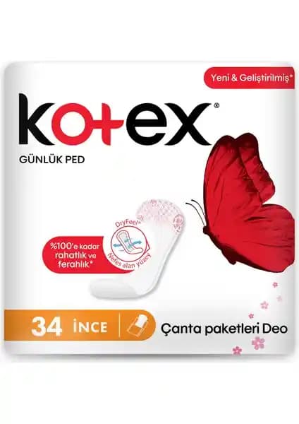 Kotex Günlük Ped İnce Çanta Paketleri Deodorant Özelliği ile Günlük Hijyen