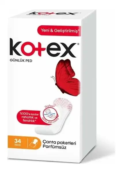 Kotex Günlük Ped Parfümsüz İnce ve Nefes Alabilir, 34 Adetlik Paketle Günlük Kullanım İçin