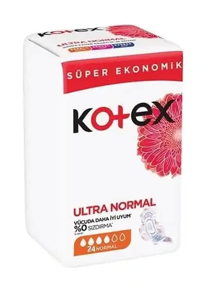 Kotex Ultra Normal Ekonomik Ped Paketi 24'lü günlük hijyen ve konfor sağlar