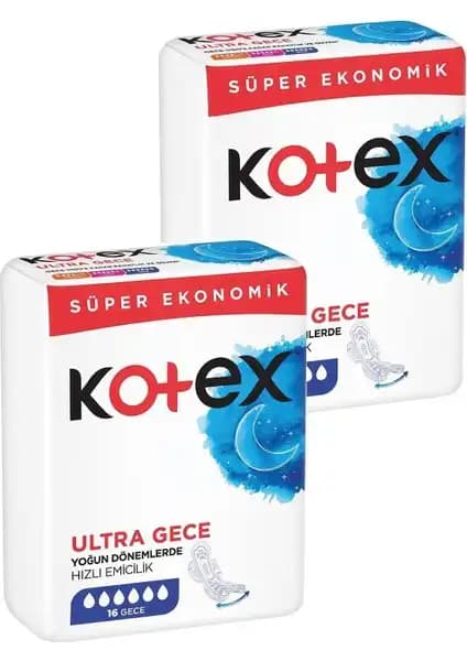 Kotex Ultra Quadro Süper Eko Gece Pedi 16'lı Paket Yüksek Emicilik ve Konfor Garantisi
