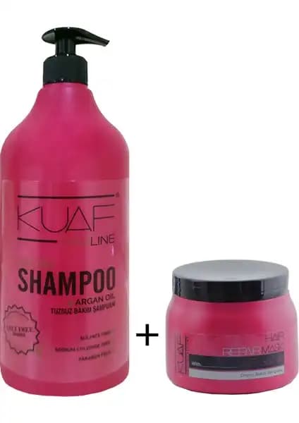 Kuaf Tuzsuz Argan Yağlı Bakım Şampuanı ve Saç Maskesi Seti Doğal ve Güçlendirici Saç Bakımı