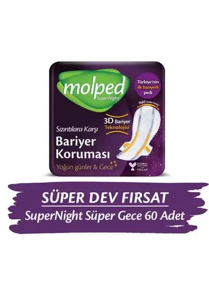 Molped Supernight Gece Kullanımı İçin Güçlü ve Konforlu Hijyenik Ped Ürünü
