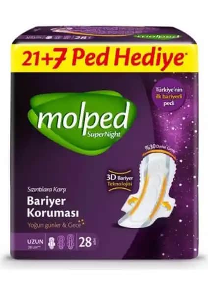 Molped Supernight Uzun 28'li Hijyenik Ped Gelişmiş Sızdırmazlık ve Konfor Sağlar