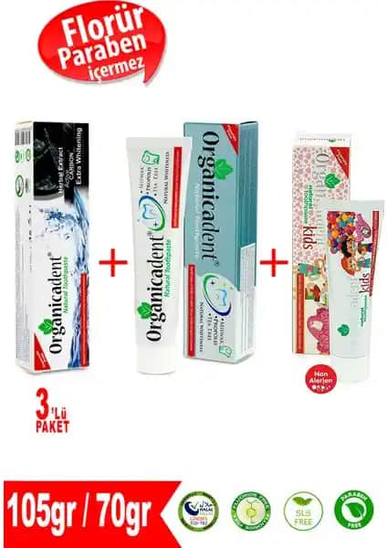 Organıcadent Doğal Diş Macunu ve Aktif Karbonlu Çocuk Diş Macunu Paketleri