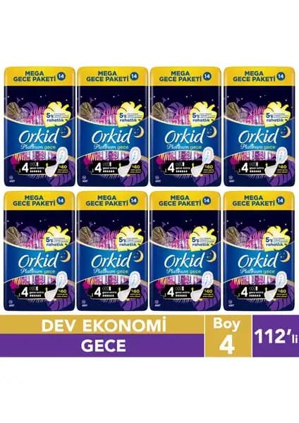 Orkid Platinum Hijyenik Ped Gece Extra 112 Adet ile Günlük ve Gece Güvenliği