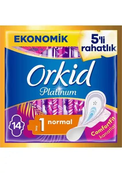 Orkid Platinum Normal Hijyenik Ped 14'lü Ekonomik Paket Günlük ve Gece Kullanımı