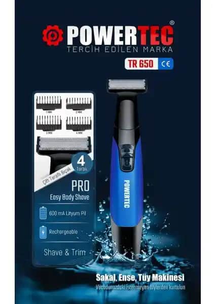 Powertec TR-650 Body Groom: Çok Yönlü Kablosuz Sakal ve Vücut Tıraş Cihazı