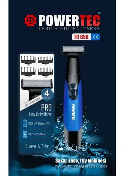 Powertec TR-650 Body Groom: Çok Yönlü Kablosuz Sakal ve Vücut Tıraş Cihazı