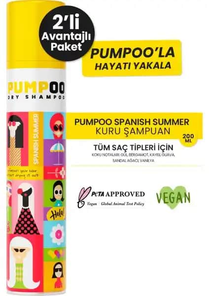 Pumpoo Kuru Şampuan Spanish Summer 200ml x 2 – Pratik ve Ferahlatıcı Saç Bakım Ürünü