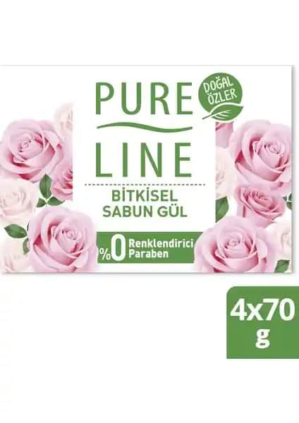 Pure Line Gül Kokulu Doğal Bitkisel Sabunlar 4'lü Paketle Güvenli ve Ferah Temizlik