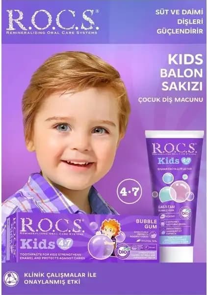 R.O.C.S. Kids Balon Sakızı Tadında Florürsüz Diş Macunu Çocuklar İçin Güvenli ve Eğlenceli Bakım