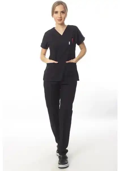 Simirna Üniforma Cerrahi Doktor Scrubs Hemşire Forması Siyah Modern ve Rahat Giyim Seçeneği