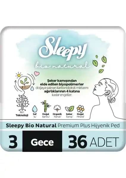 Sleepy Bio Natural Premium Plus Hijyenik Gece Pedi Yüksek Emicilik ve Konfor Sağlar