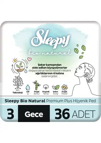 Sleepy Bio Natural Premium Plus Hijyenik Gece Pedi Yüksek Emicilik ve Konfor Sağlar